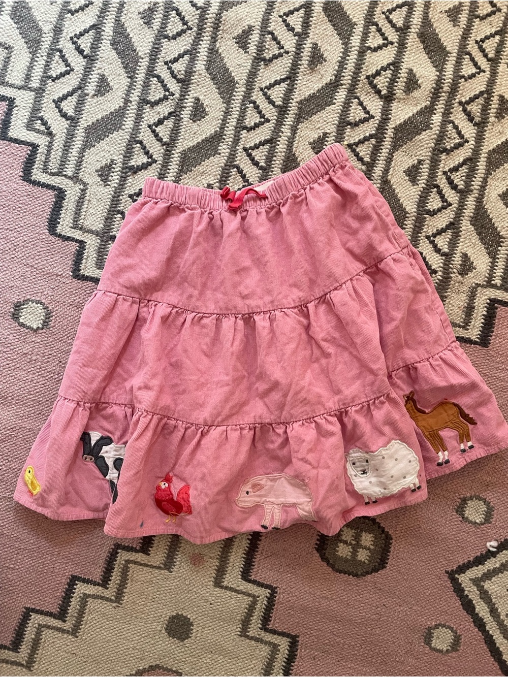 Mini Boden Pink Tiered Skirt with Animal Appliqués